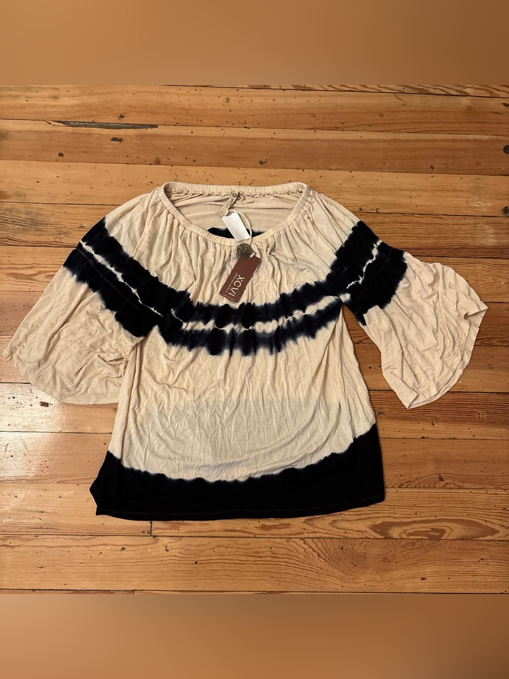 New XCVI Wearables Top Womens Small Blue Cream Tie Dye Top Lagenlook